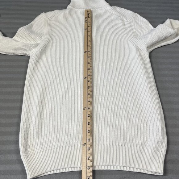 Zara Sweater Mens Medium White Ribbed Quarter Zip Pullover Cotton Knit Bulgaria - Picture 8 of 12